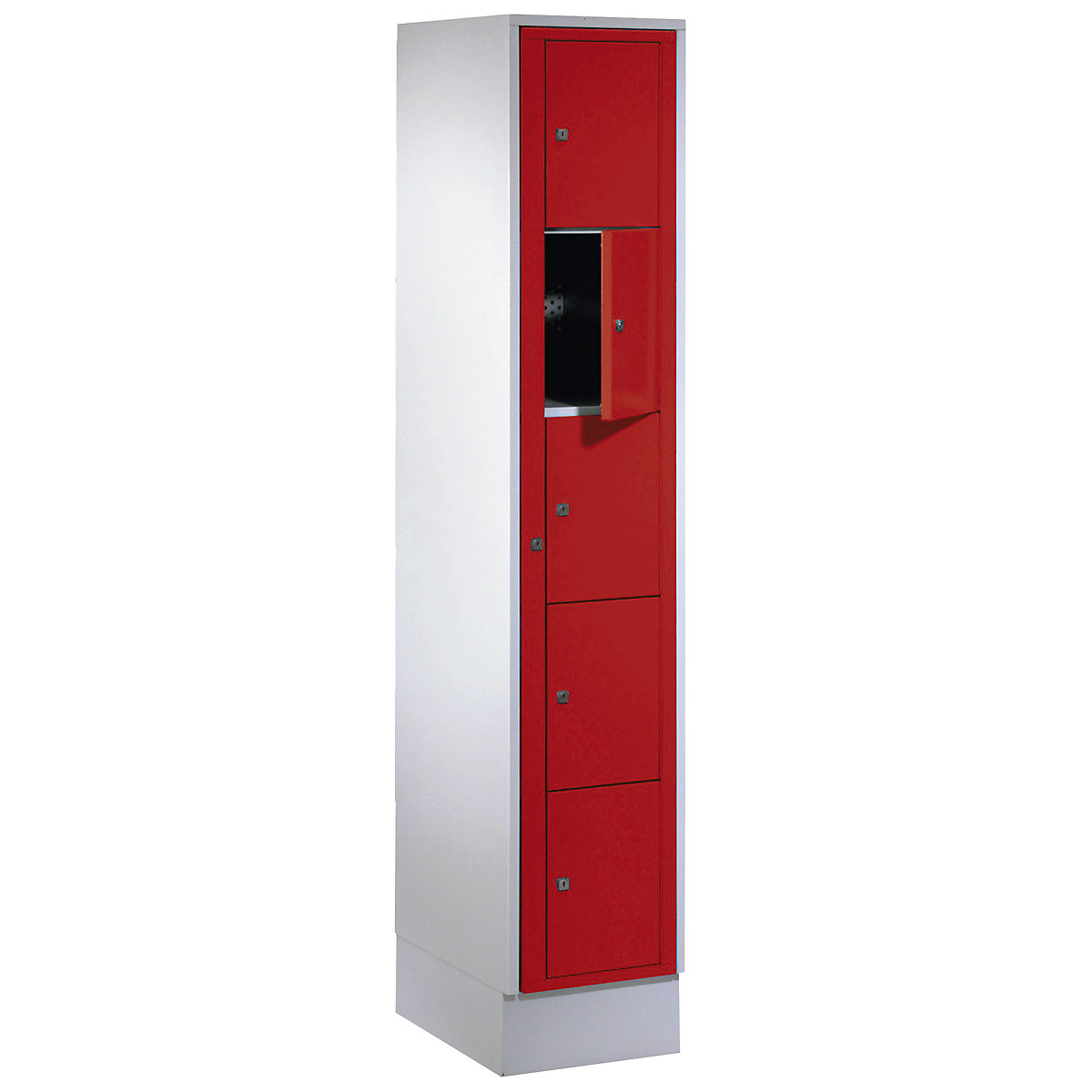 Laundry cabinet – Wolf, HxWxD 1800 x 350 x 500 mm, 5 compartments, light grey / flame red-1