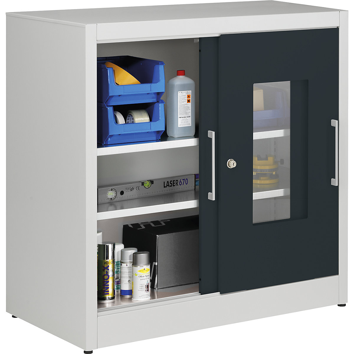 Vision panel sliding door cupboard - mauser