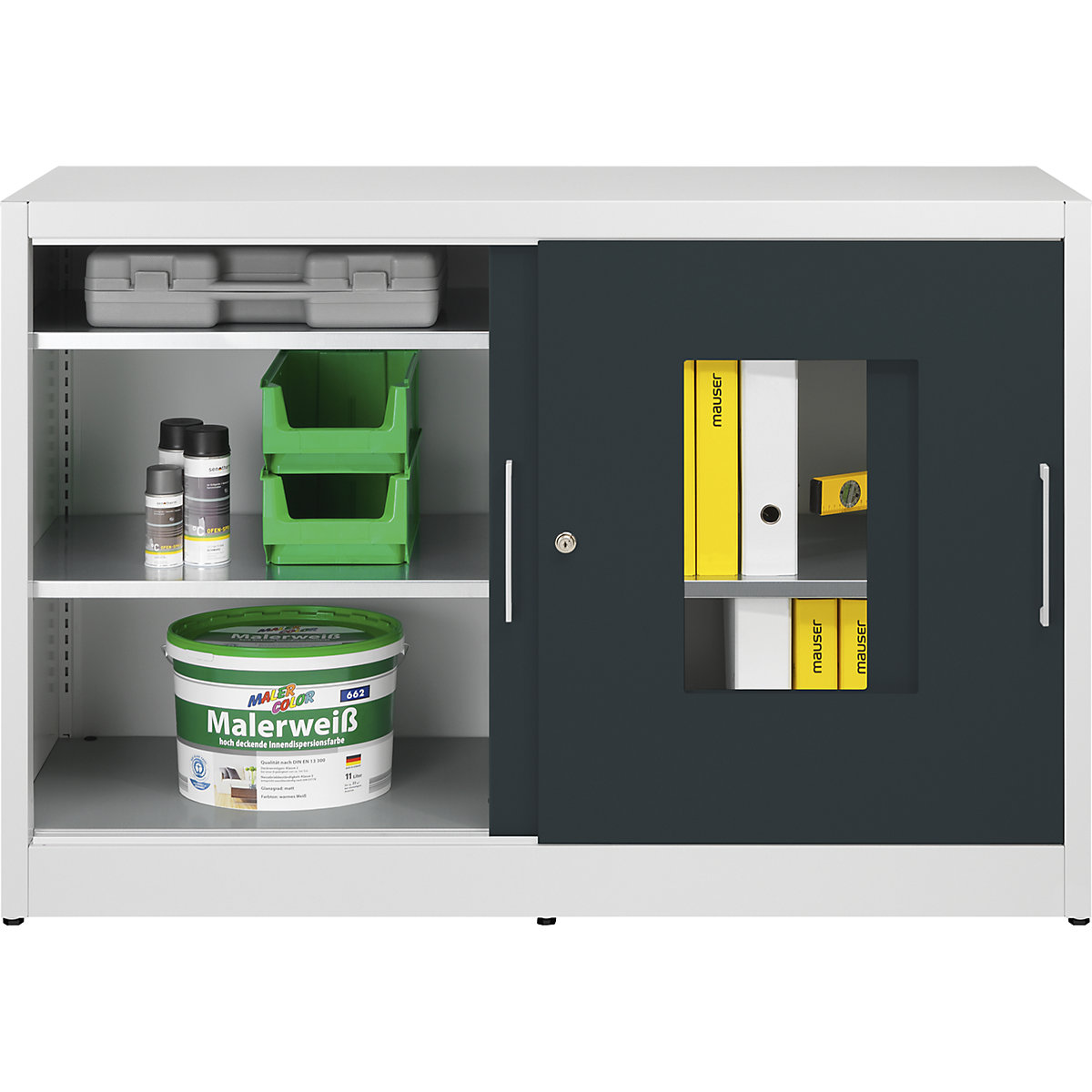 Vision panel sliding door cupboard - mauser