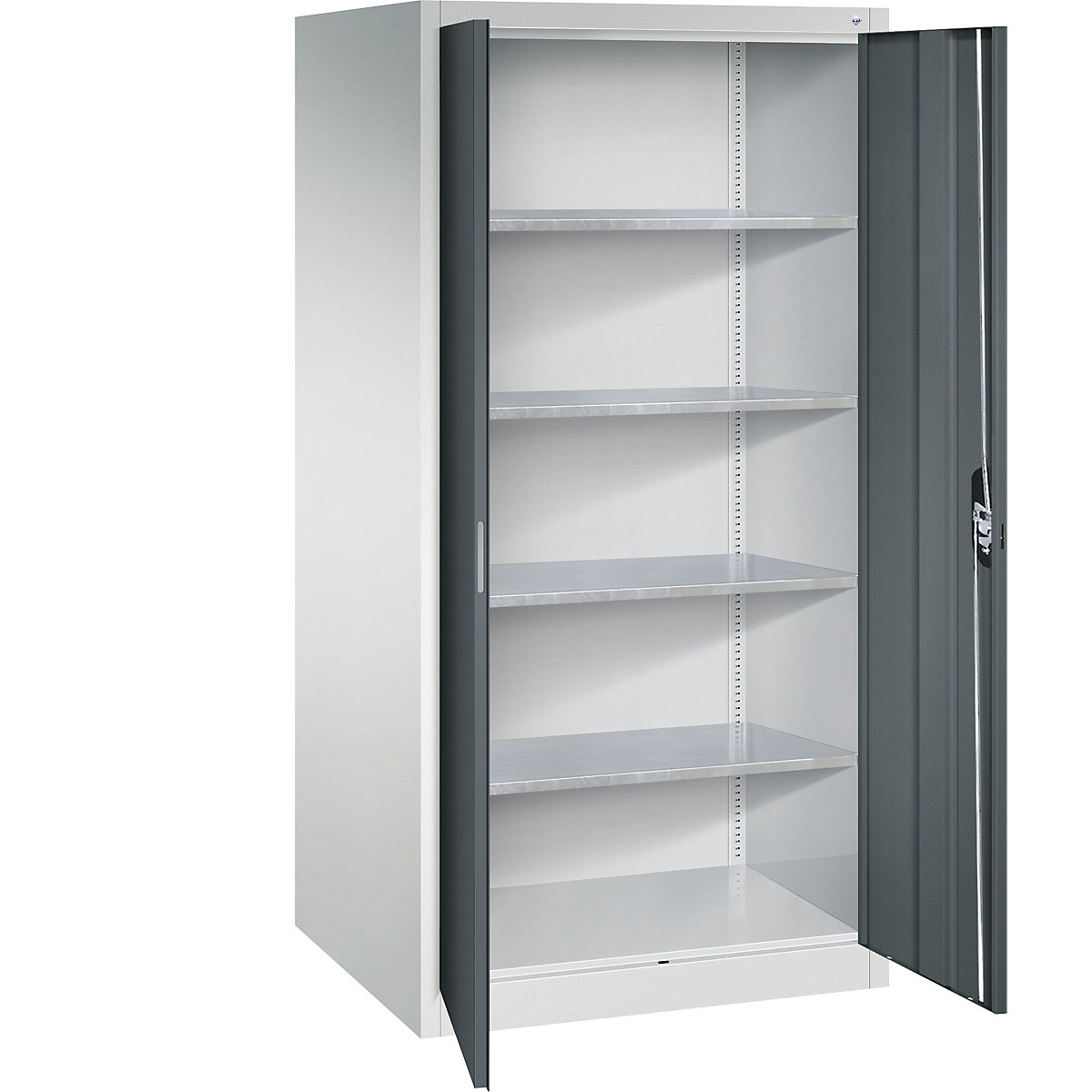 Workshop double door cupboard – C+P, HxWxD 1950 x 930 x 400 mm, light grey / charcoal-6