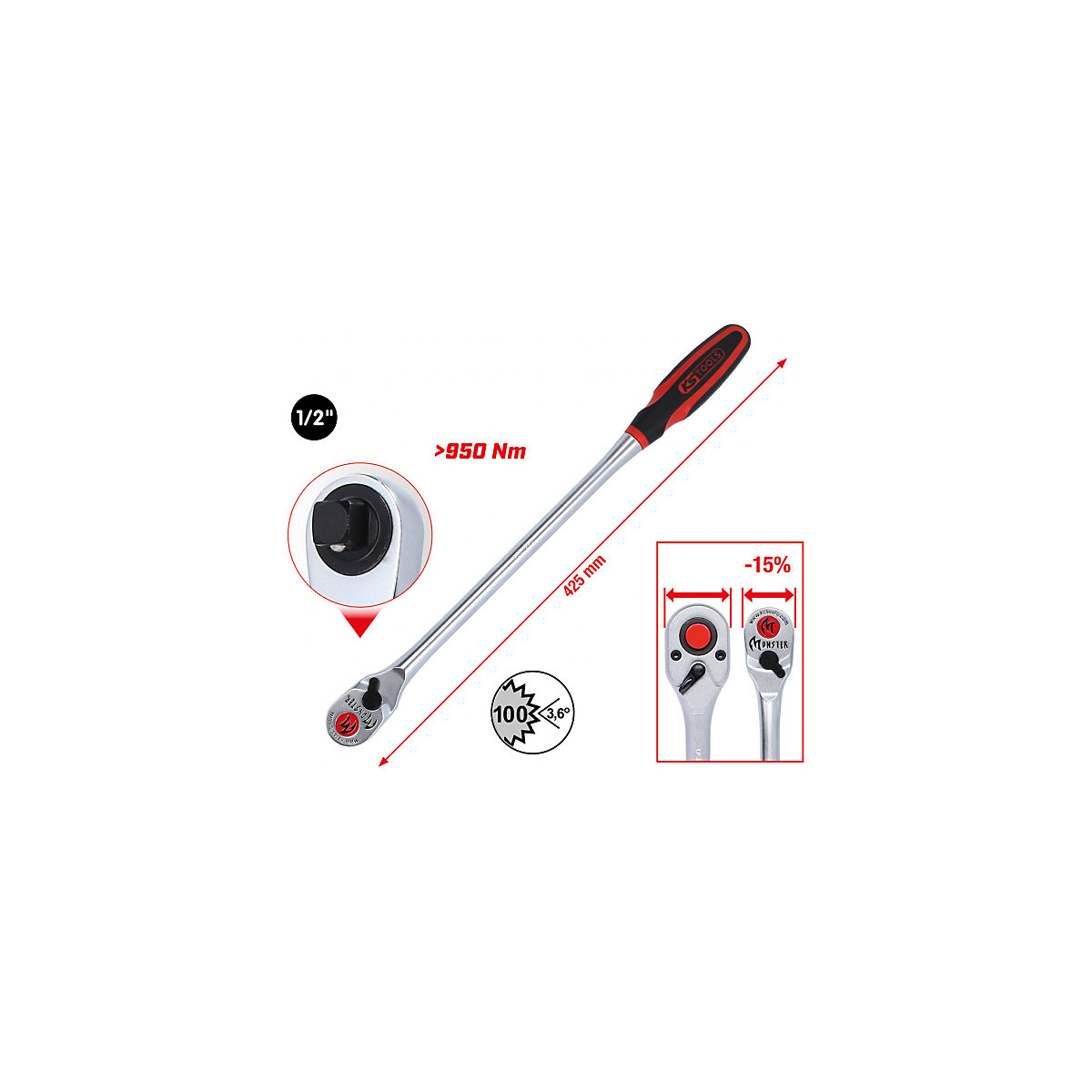 1/2'' MONSTER reversible ratchet, long – KS Tools (Product illustration 4)-3