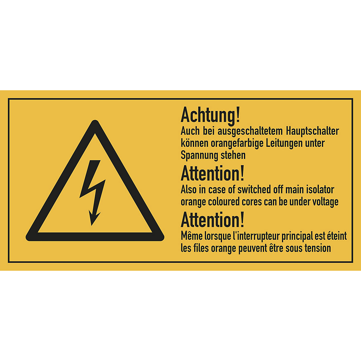 Multilingual combination signs with text for electrical installations