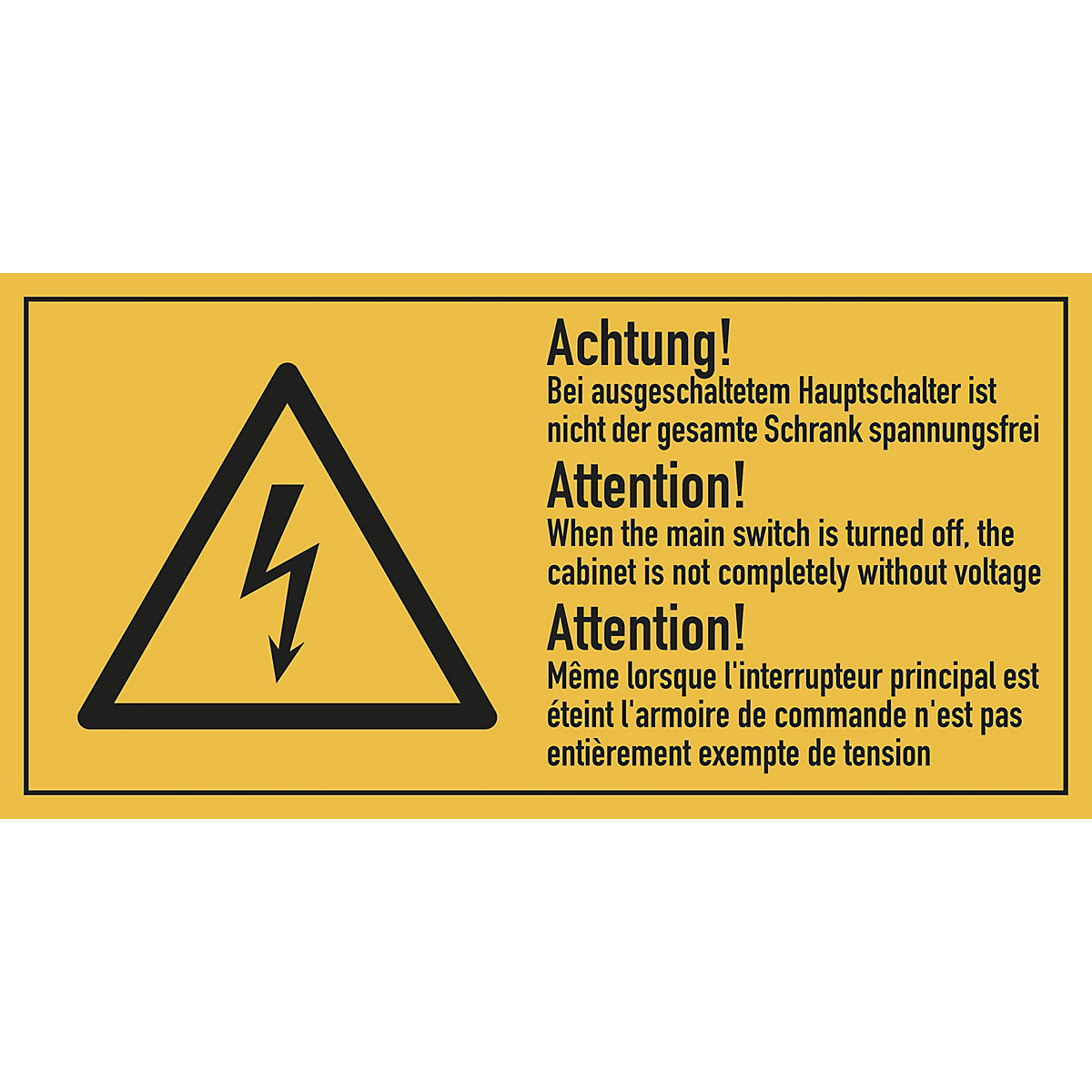 Multilingual combination signs with text for electrical installations