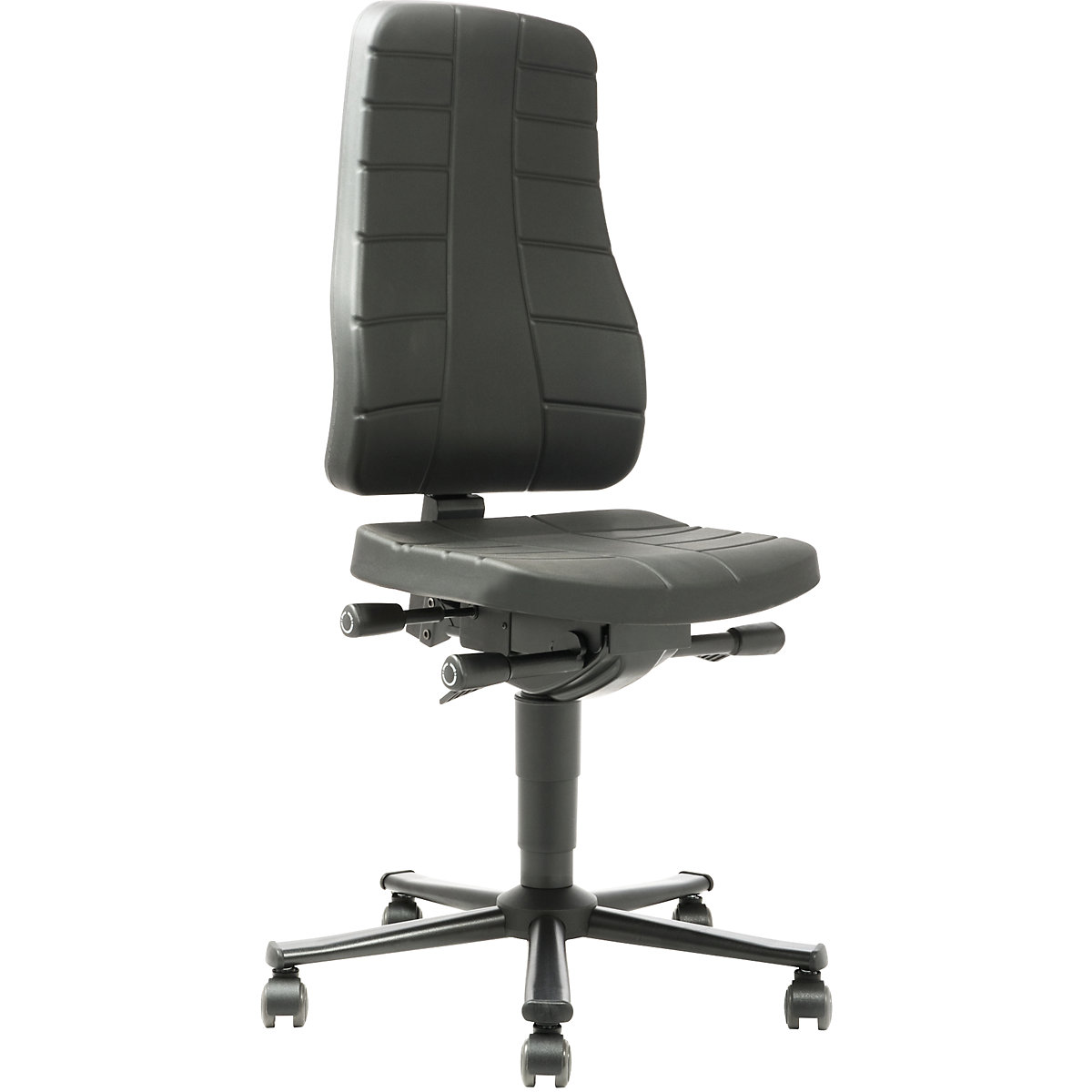 All-in-one industrial swivel chair – bimos, with castors, PU foam, black-3