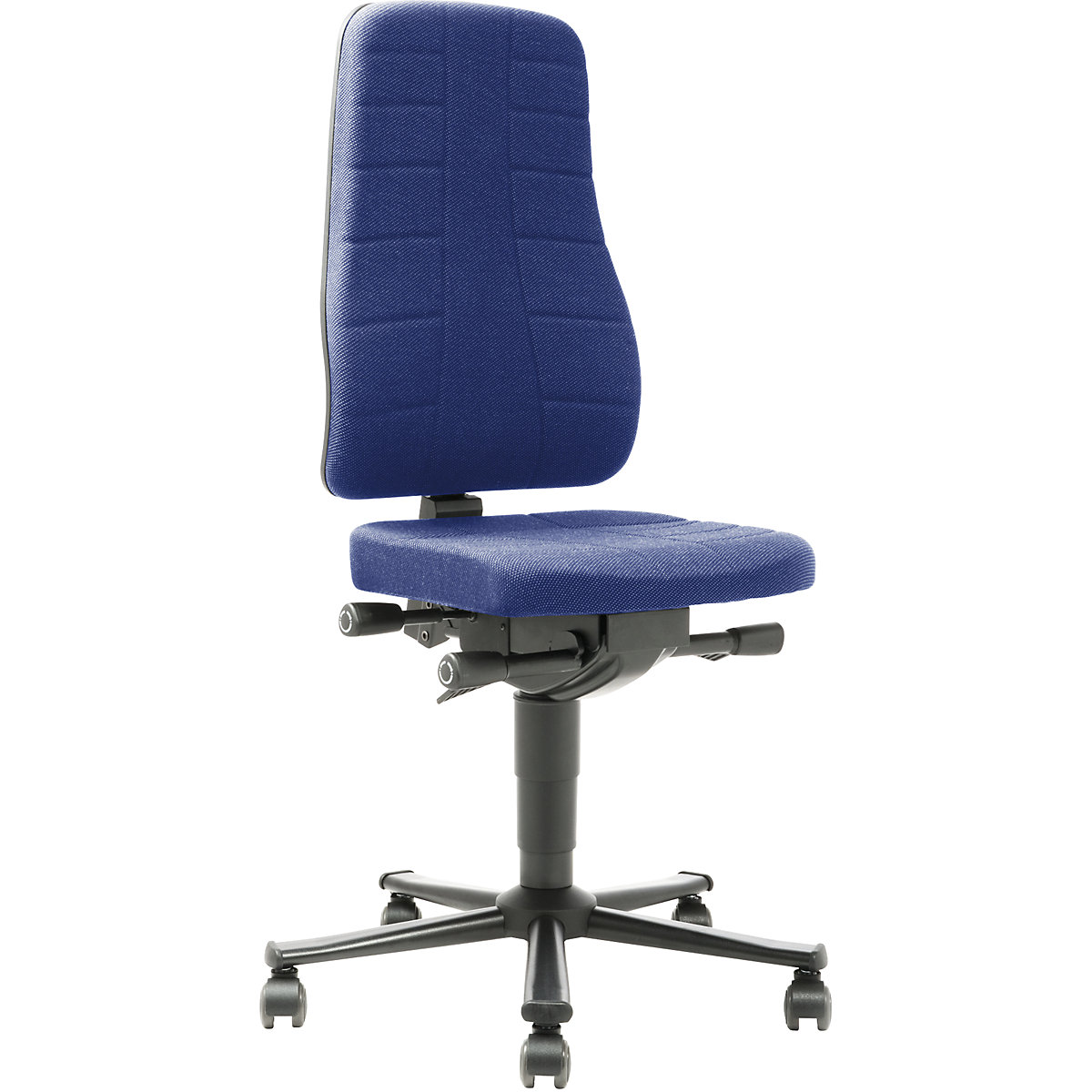 All-in-one industrial swivel chair – bimos, with castors, fabric upholstery, blue-1