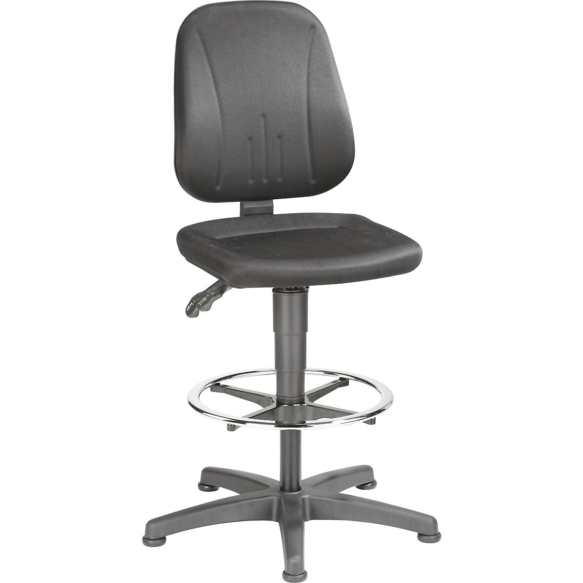 Industrial swivel chair – bimos, with gas lift height adjustment, fabric cover, black, with floor glides and foot ring-8