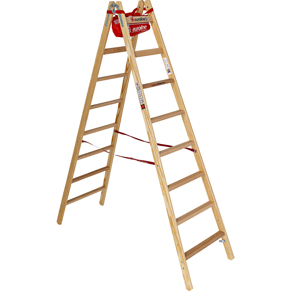 Wooden step ladder with wide comfort rungs