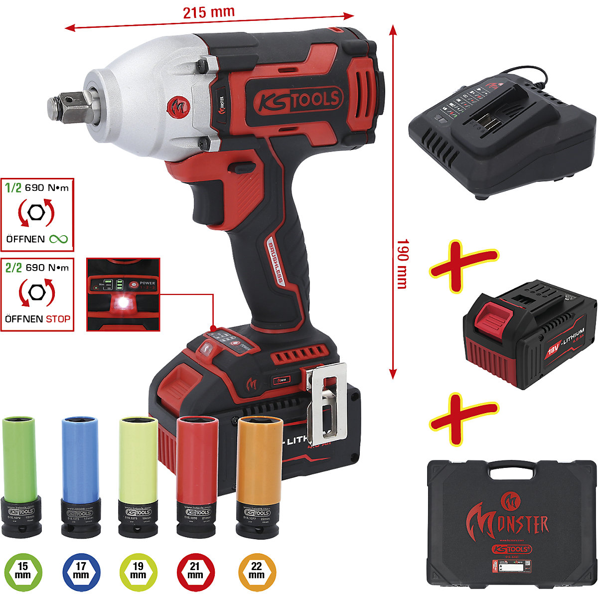 1/2'' cordless impact driver brushless set 9-piece - KS Tools