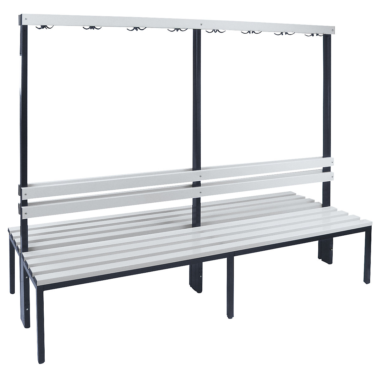 Changing room bench with back rest, double sided – Wolf, PVC slats, length 2000 mm-3