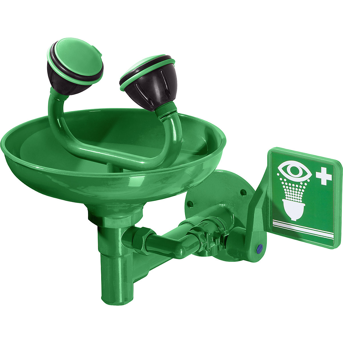 Eye shower with basin and two spray heads