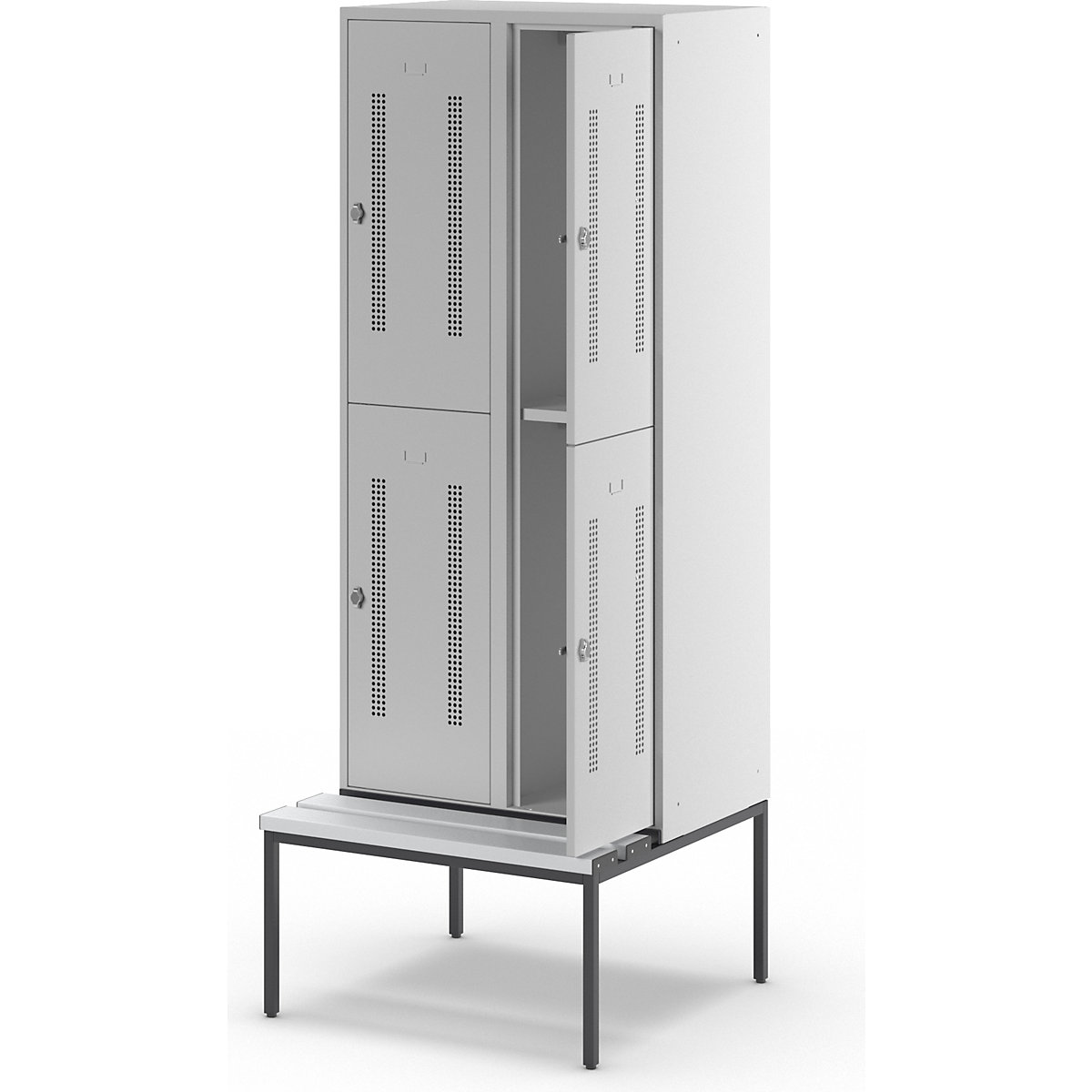 Berlin 1 bench seat double deck clothes locker – Wolf (Product illustration 8)-7