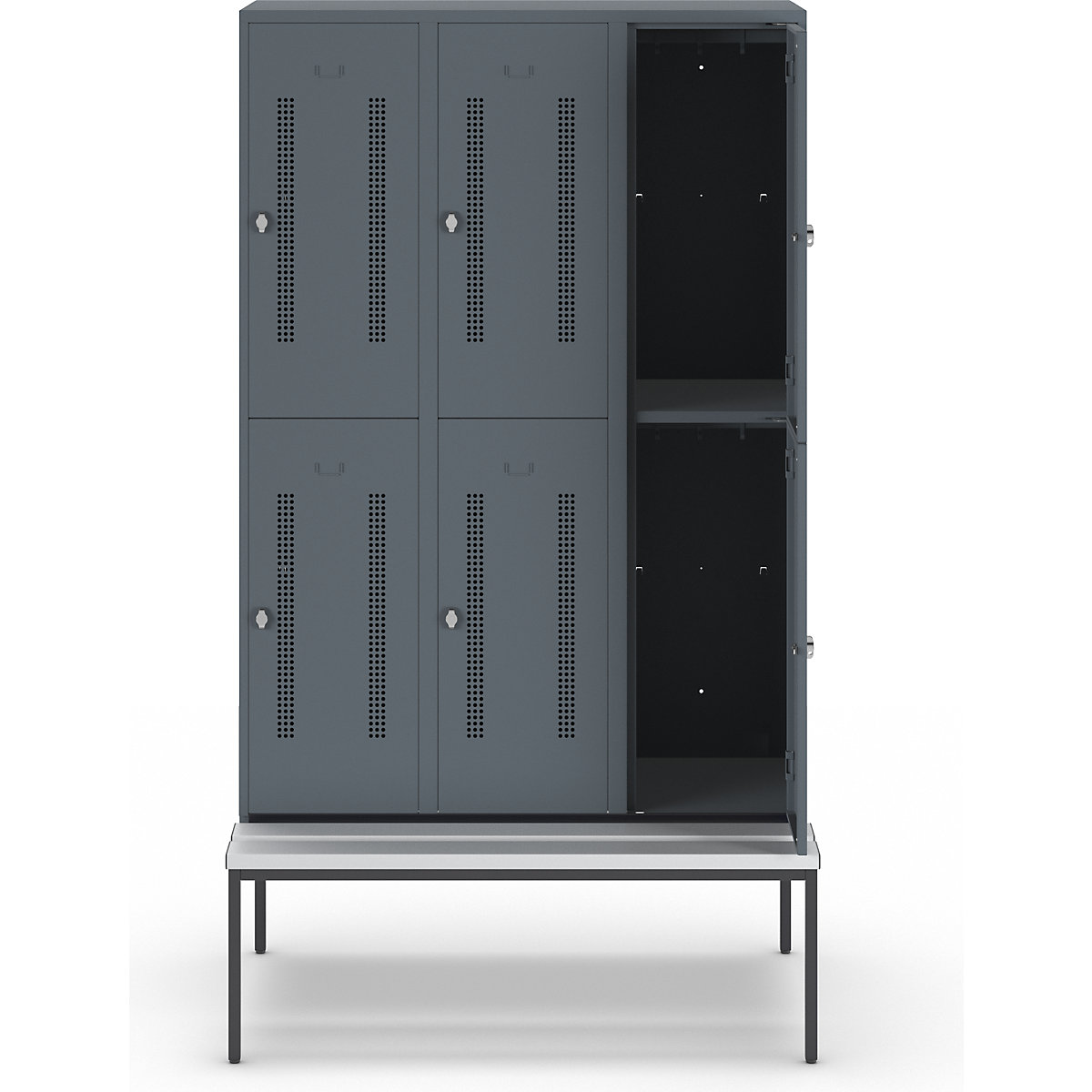 Berlin 1 bench seat double deck clothes locker – Wolf (Product illustration 3)-2