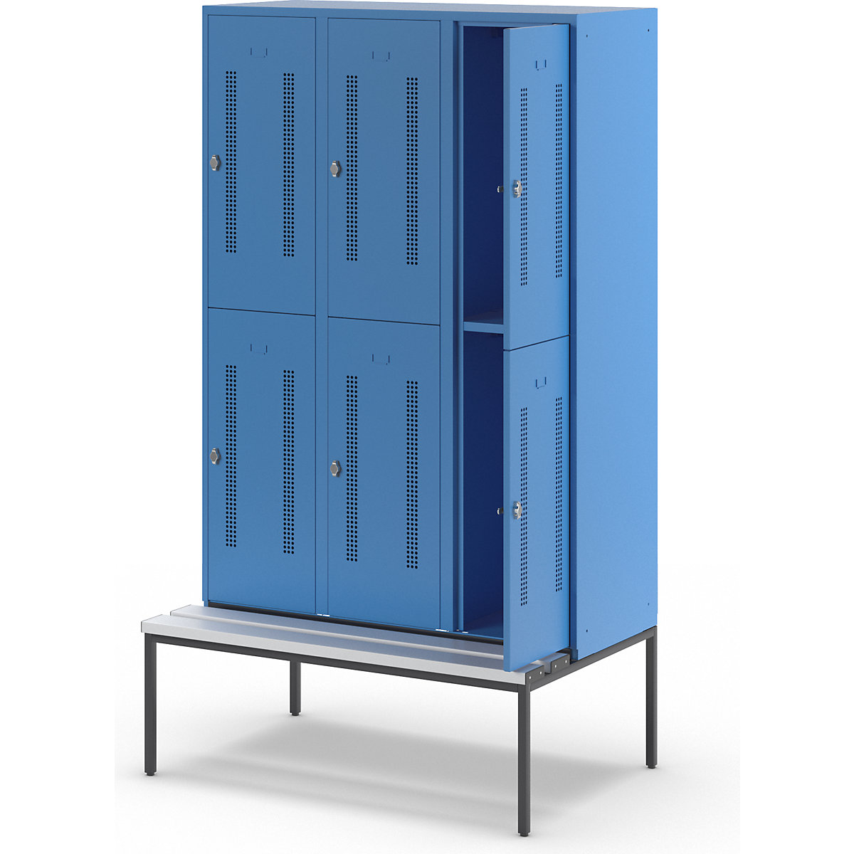 Berlin 1 bench seat double deck clothes locker – Wolf (Product illustration 8)-7