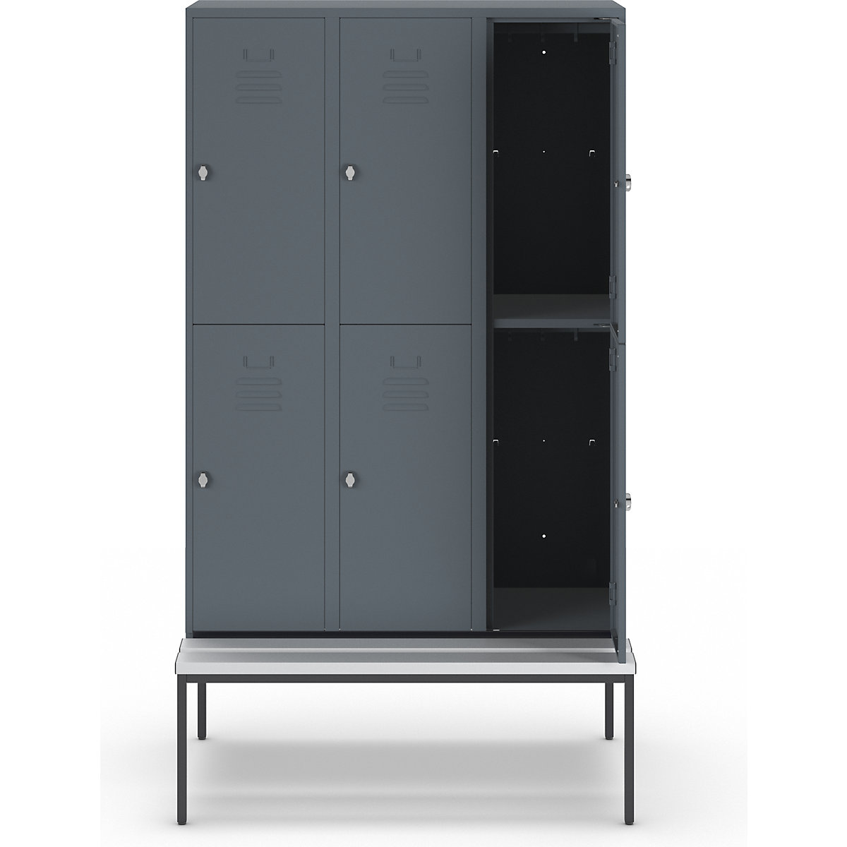 Berlin 2 bench seat double-tier clothes locker – Wolf (Product illustration 3)-2