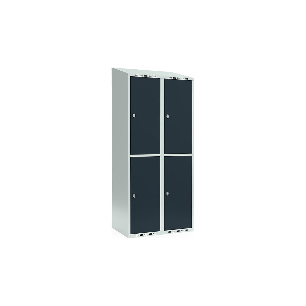 Fydor double deck clothes locker, 2 compartments, light grey / grey, W 800 mm, 2 compartments, sloping roof shape, padlock-31