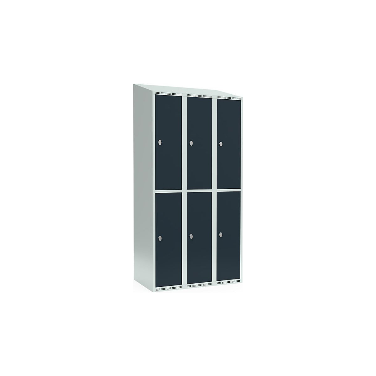 Fydor double deck clothes locker, 3 compartments, light grey / grey, W 900 mm, 3 compartments, sloping roof shape, padlock-22