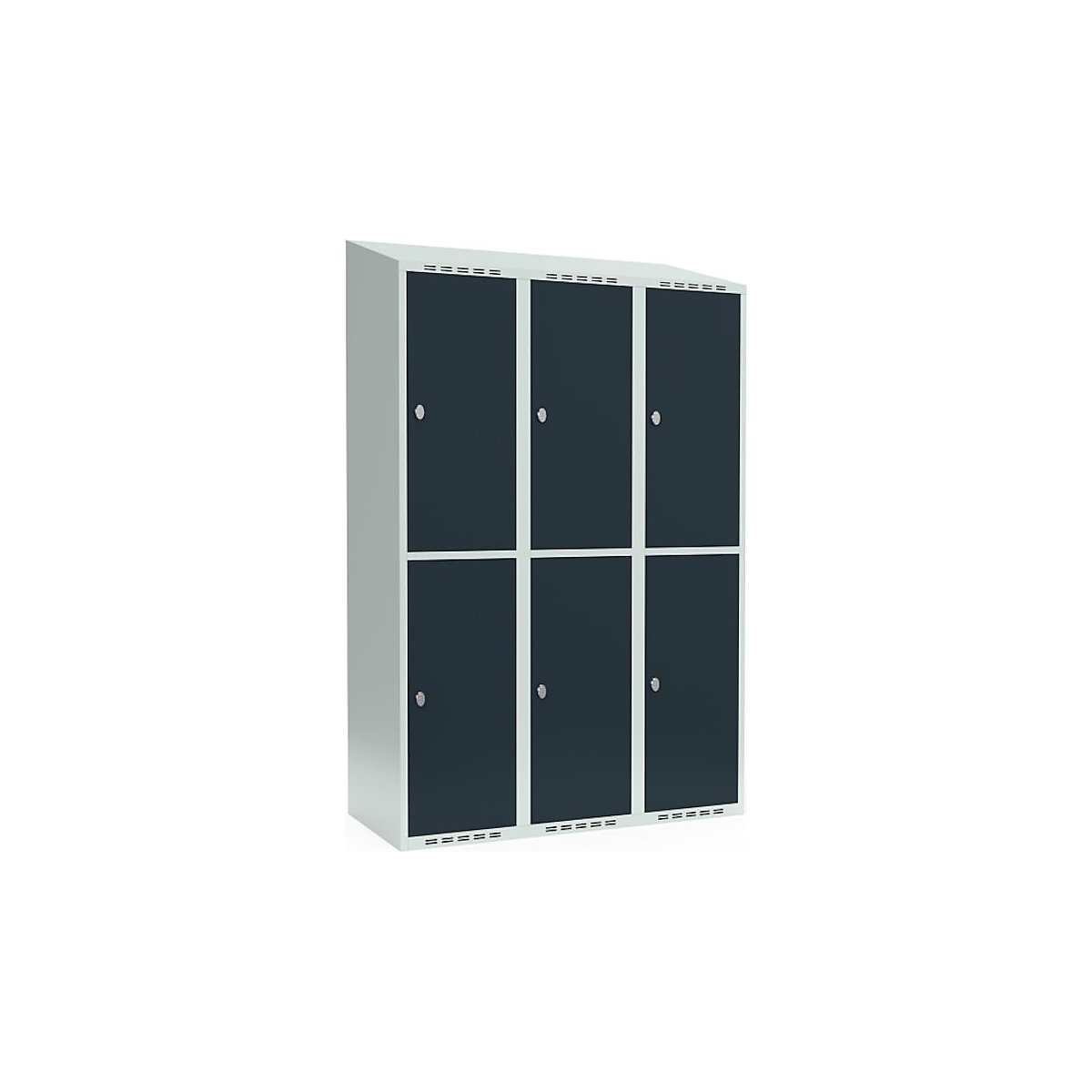 Fydor double deck clothes locker, 3 compartments, light grey / grey, W 1200 mm, 3 compartments, sloping roof shape, padlock-28
