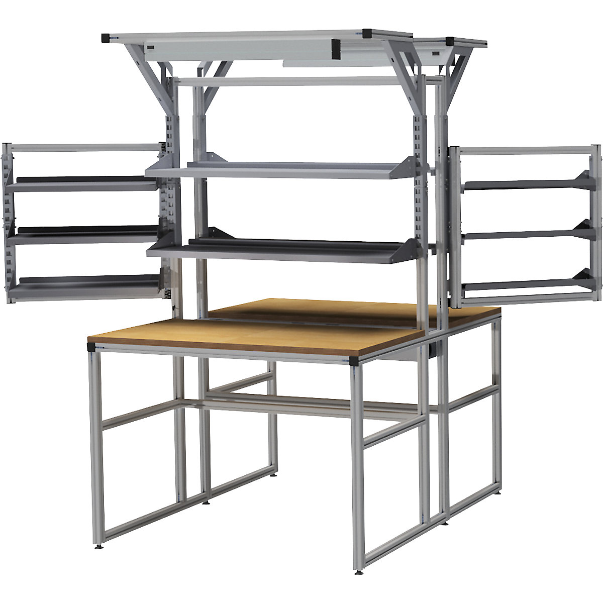 workalu® aluminium workbench with modular system, double sided - bedrunka hirth