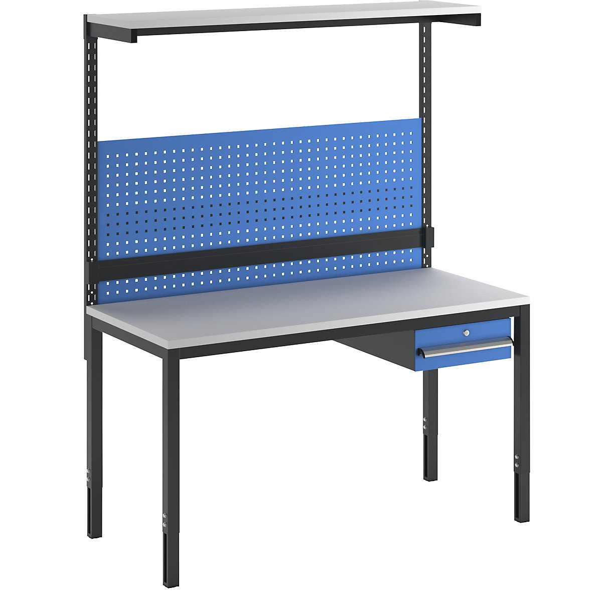 Complete workplace, height adjustable