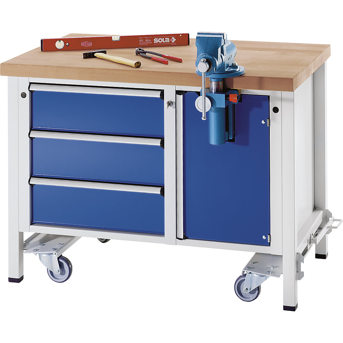 Assembly workbench mobile, with 3 drawers and vice KAISER+KRAFT