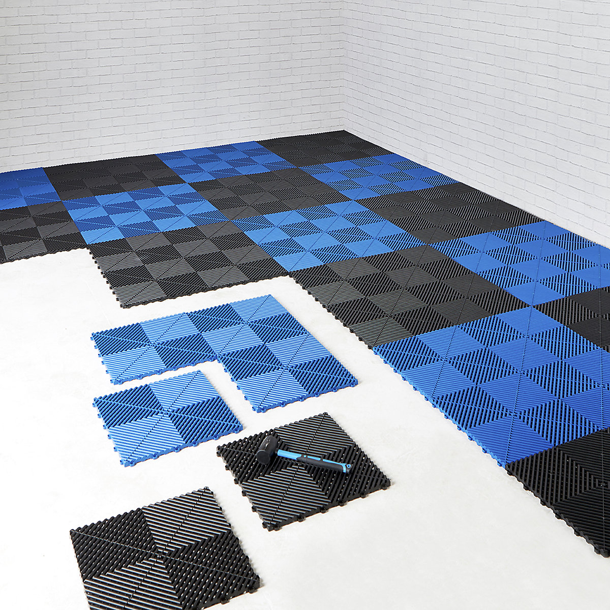 BiGDUG Essentials Vented Interlocking Garage Tile Mega Deal, BiGDUG Essentials Vented Interlocking Garage Tile Mega Deal, BiGDUG Essentials Double Garage Vented Interlocking Tile Mega Deal | 6m x 6m | Jet Black & Royal Blue | Includes Free Assembly Mallet-2