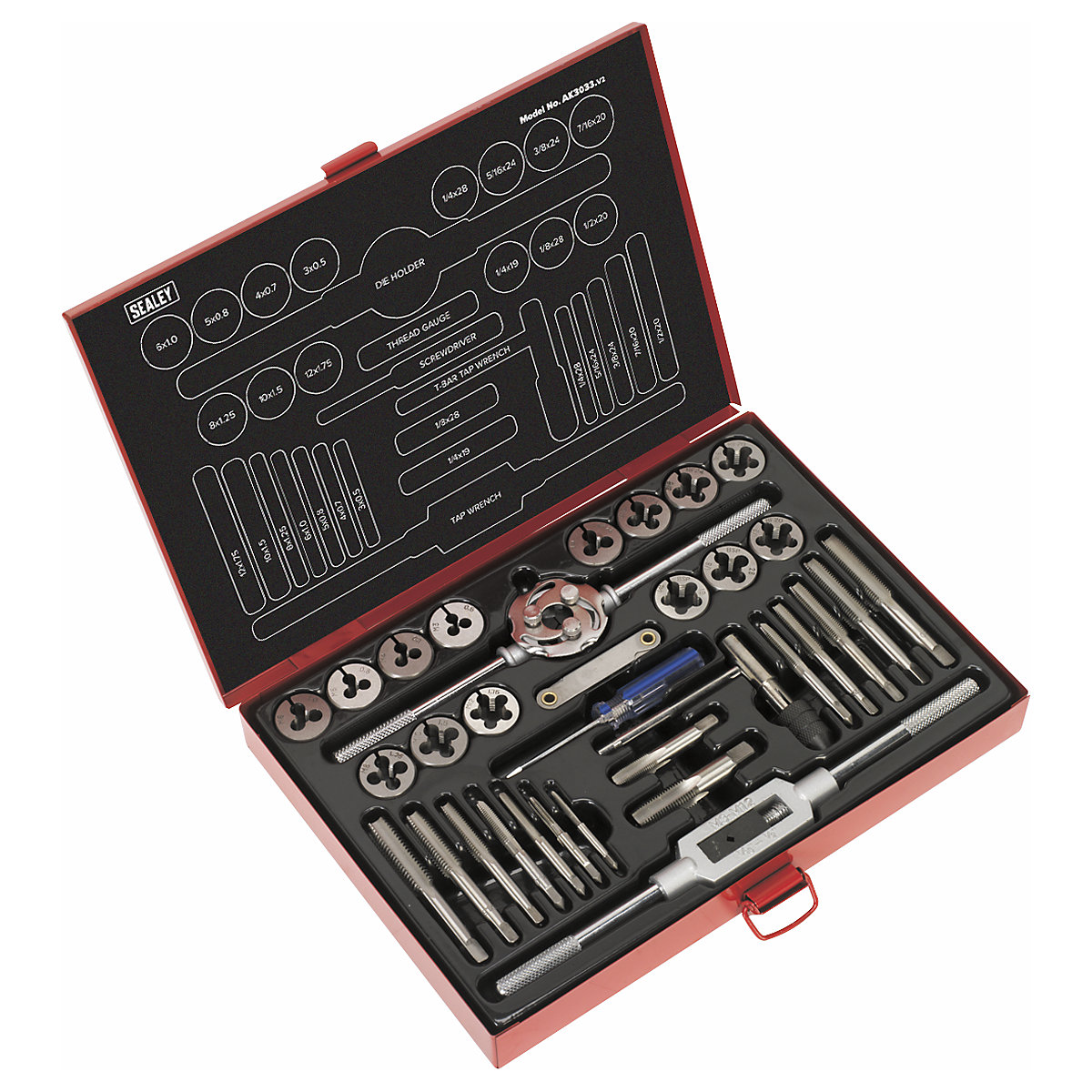 Sealey 33pc Metric/UNF/BSP Tap & Die Set | Split Dies