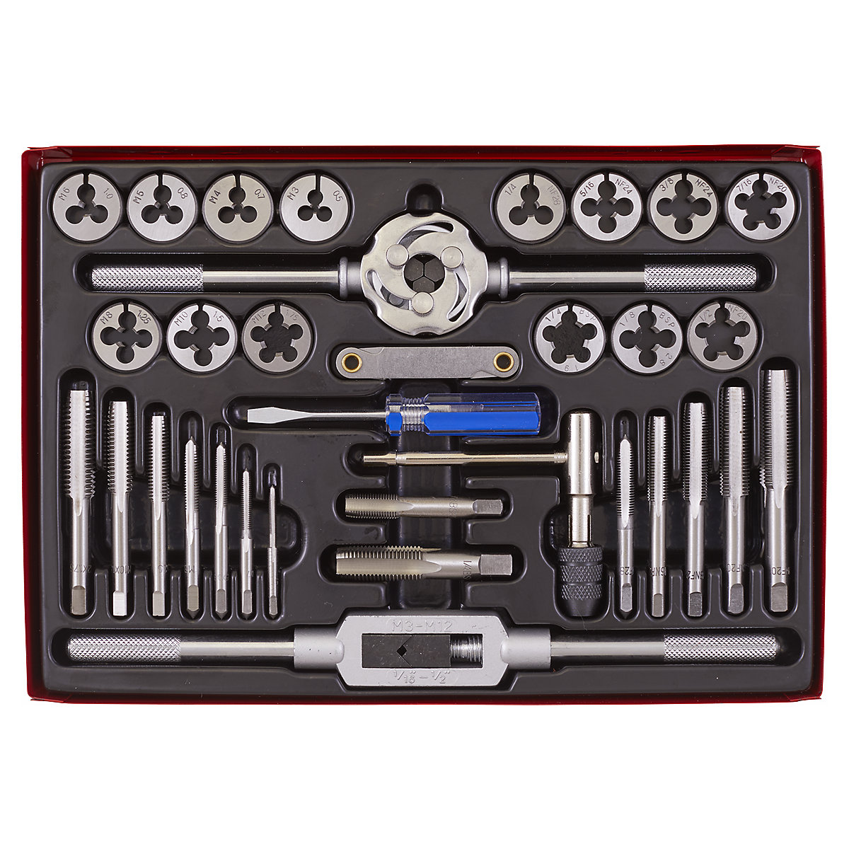 Sealey 33pc Metric/UNF/BSP Tap & Die Set | Split Dies (Product illustration 2)-1