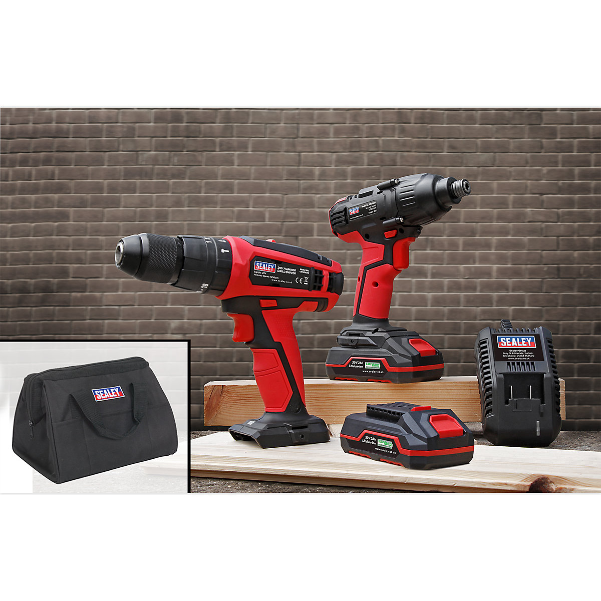 Sealey 2x Cordless 13mm Combi Drill & 1/4"Hex Drive Impact Driver Combo Kit | SV20 Series
