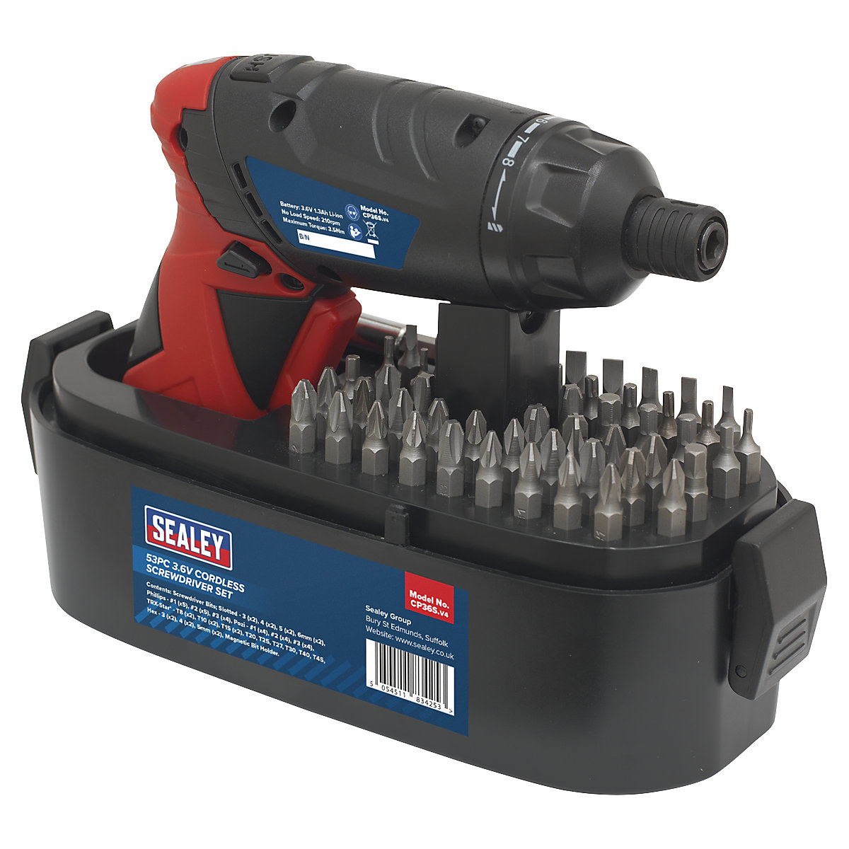 Sealey 53pc Cordless Screwdriver Set | 3.6V Lithium-ion (Product illustration 2)-1
