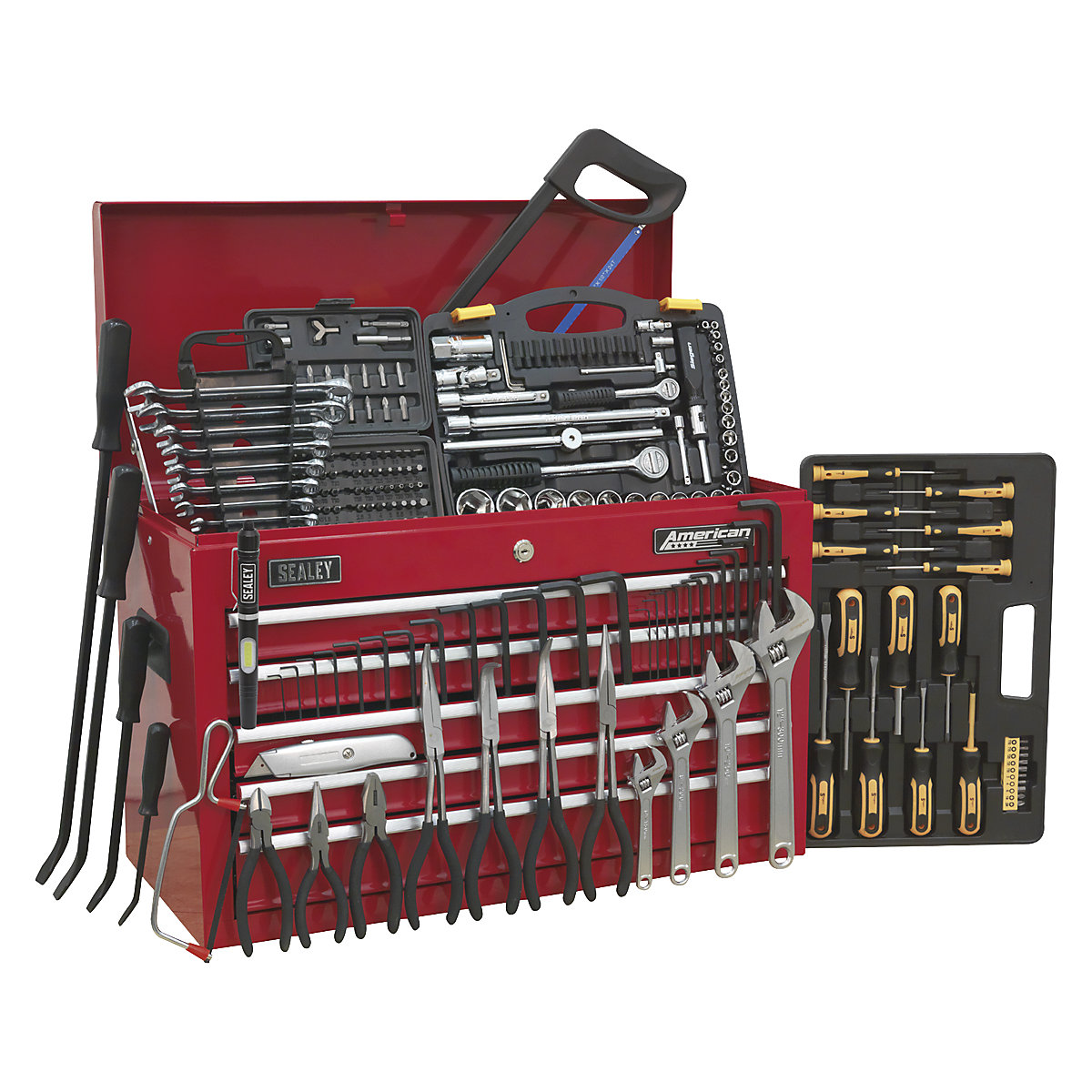 Sealey American Pro Tool Kits | 5 Drawer Topchest | 230 Pieces, Sealey American Pro Tool Kits | 5 Drawer Topchest | 230 Pieces, Sealey American Pro Tool Kit | 5 Drawer Topchest | 230 Piece Kit | Red-1