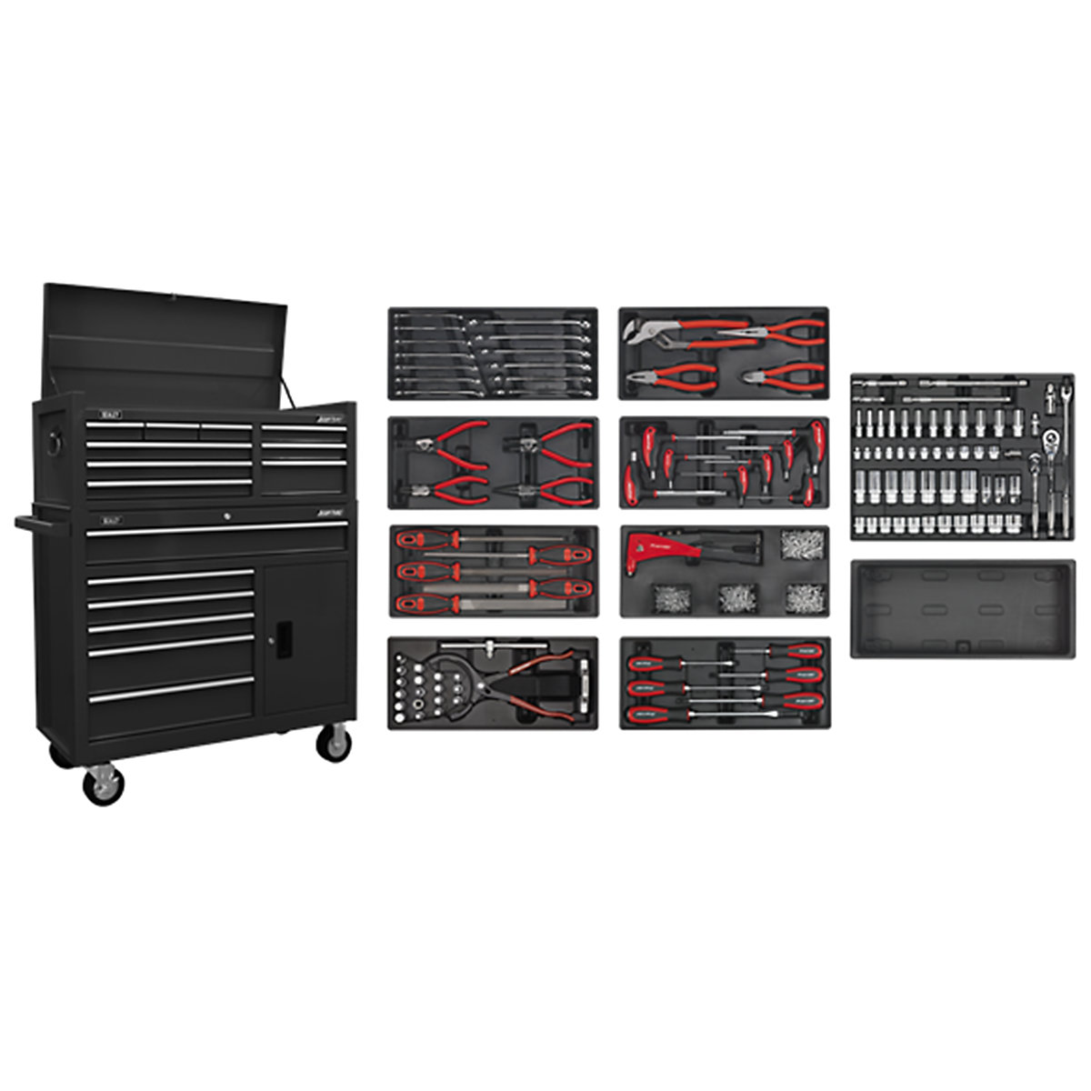 Sealey American Pro Topchest & Rollcab Combination with 117 Piece Tool Kit | 15 Drawer