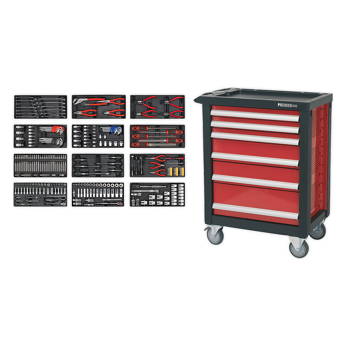 Sealey Premier 6 Drawer Rollcab | Heavy Duty | Red | 298 Piece Kit