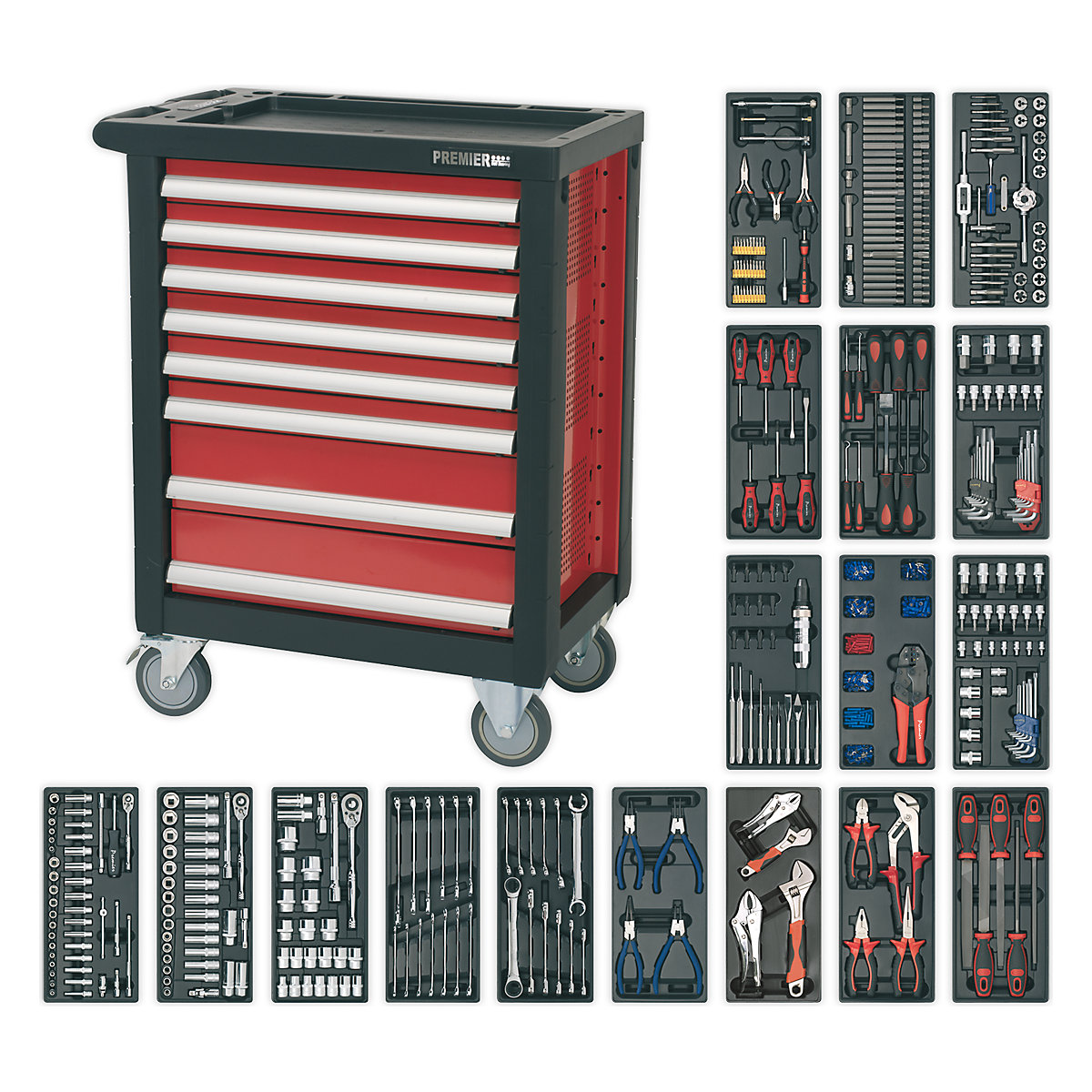 Sealey Premier 8 Drawer Rollcab | Heavy Duty | Red | 707 Piece Kit