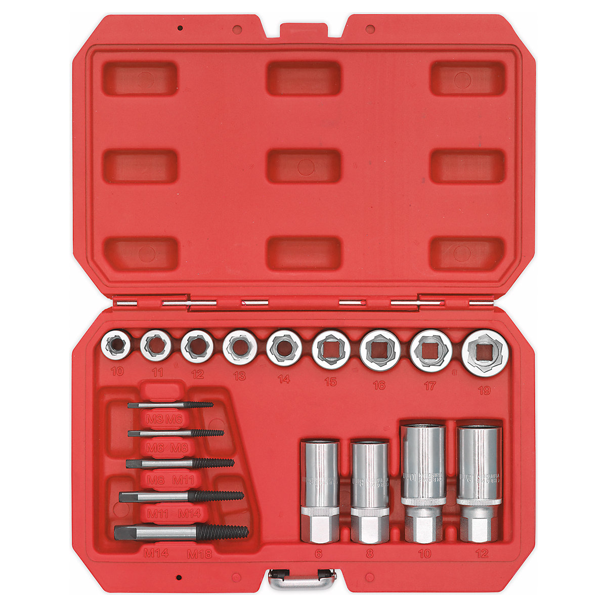 Sealey Bolt, Stud & Screw Extractor Set | 18pc (Product illustration 2)-1