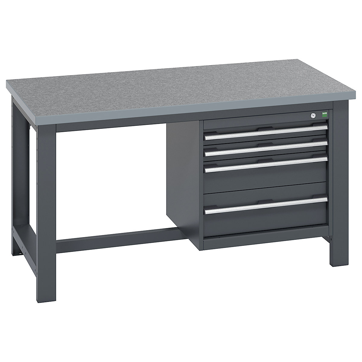 Bott Cubio Kitted Framework Benches, Bott Cubio Kitted Framework Benches, Bott Cubio Kitted Framework Bench | 840h x 1500w x 900d mm | Lino Worktop | 4 Drawer | Fully Anthracite Grey-2