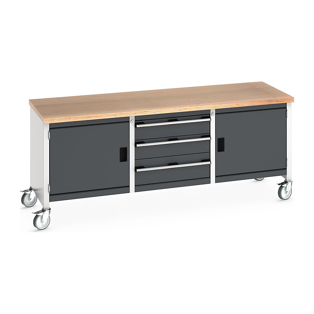 Bott Cubio Mobile Storage Bench | 2000 Wide, Bott Cubio Mobile Storage Bench | 2000 Wide, Bott Cubio Mobile Storage Workbench | 840h x 2000w x 750d mm | 2x 150, 1x 200 Drawers, 2x 500 Cupboards | Anthracite Grey | MPX Worktop-3