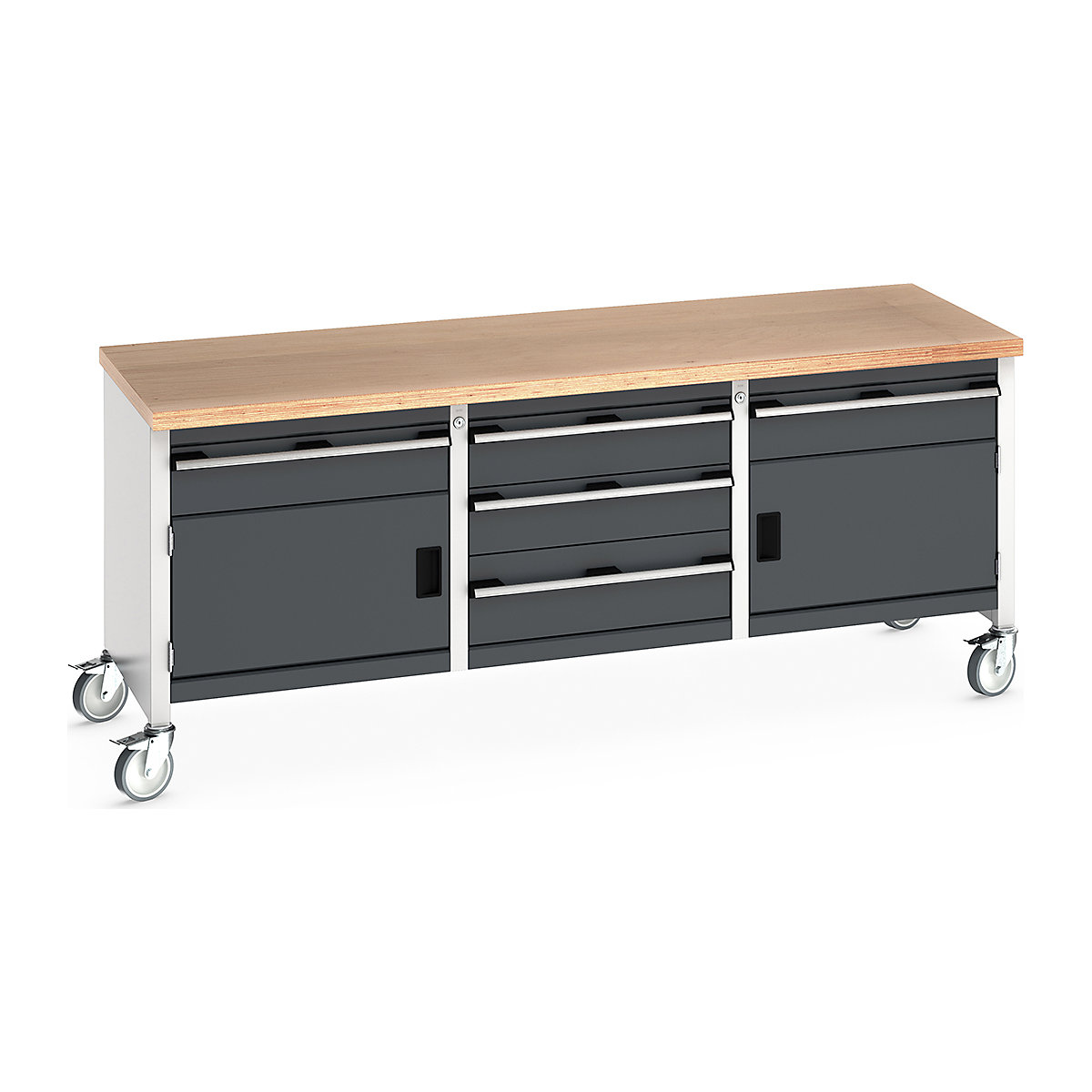 Bott Cubio Mobile Storage Bench | 2000 Wide, Bott Cubio Mobile Storage Bench | 2000 Wide, Bott Cubio Mobile Storage Workbench | 840h x 2000w x 750d mm | 4x 150, 1x 200 Drawers, 2x 350 Cupboards | Anthracite Grey | MPX Worktop-4