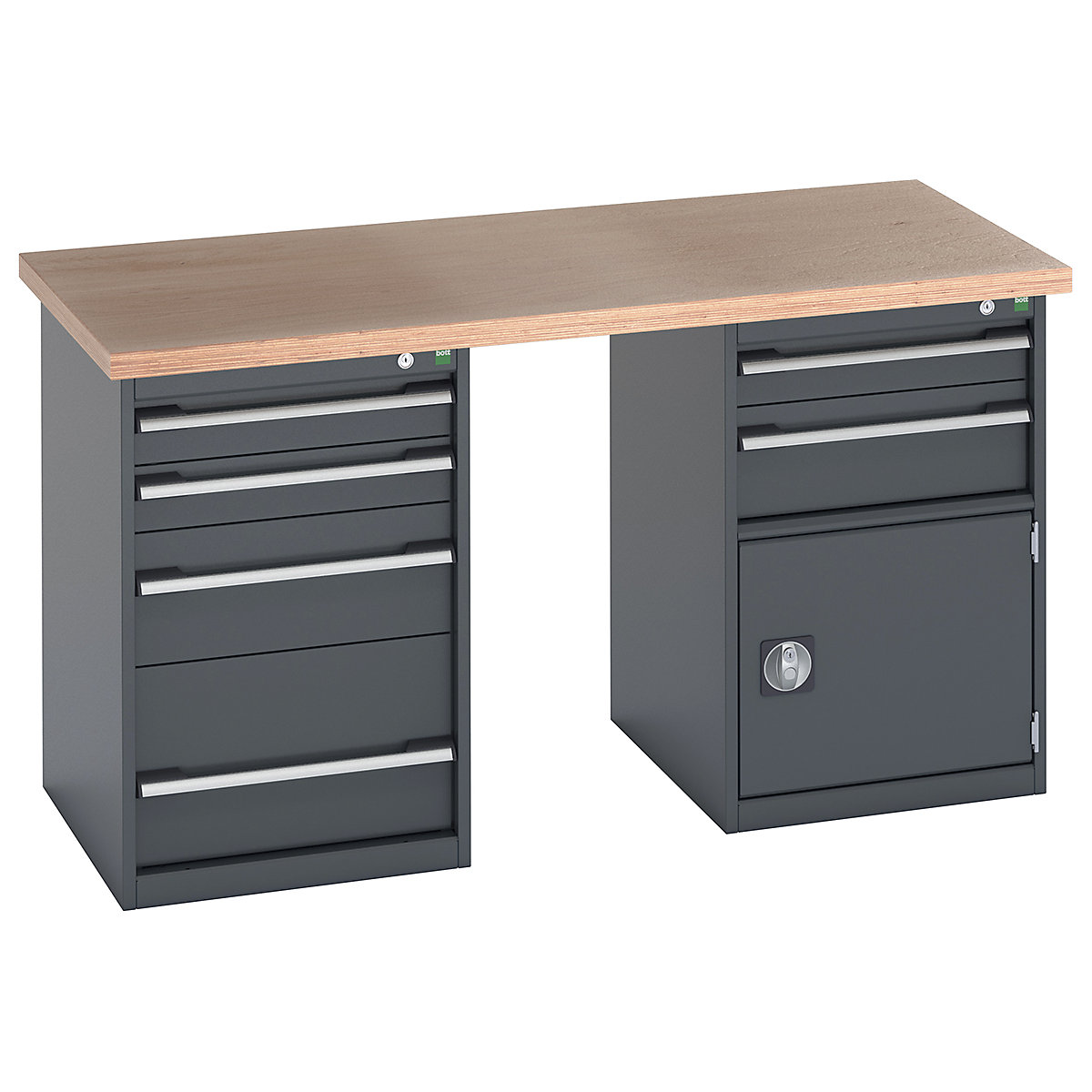 Bott Cubio Pedestal Island Benches | 1500 Wide, Bott Cubio Pedestal Island Benches | 1500 Wide, Bott Cubio Pedestal Island Bench  | 840h x 1500w x 750d mm | MPX Worktop | 4 Drawer | 2 Drawer & Single Door Cupboard | Fully Anthracite Grey-3