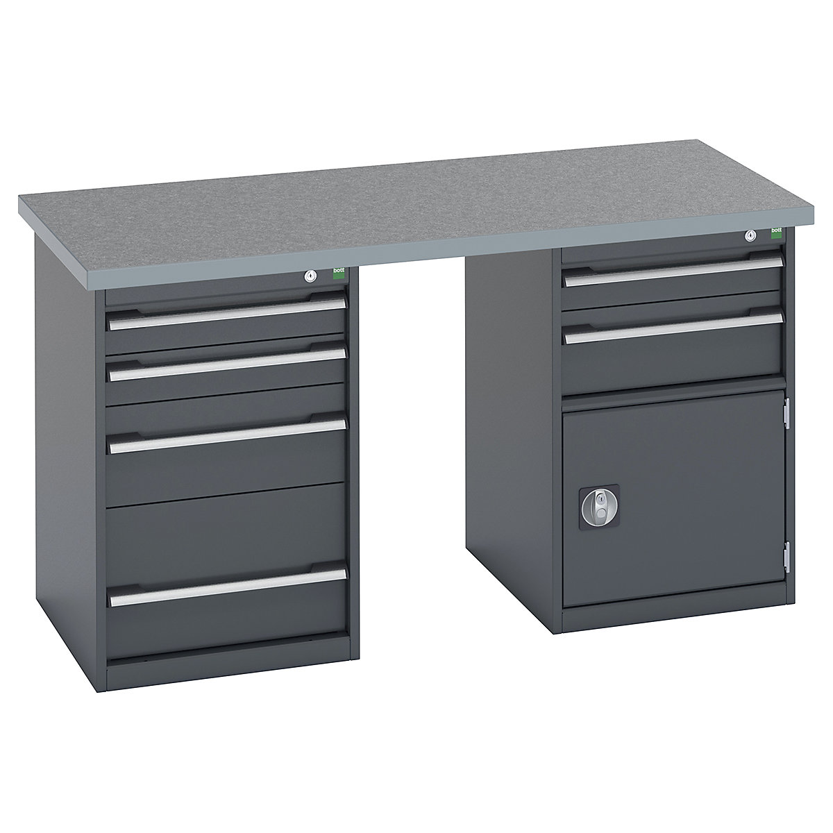 Bott Cubio Pedestal Island Benches | 1500 Wide, Bott Cubio Pedestal Island Benches | 1500 Wide, Bott Cubio Pedestal Island Bench  | 840h x 1500w x 750d mm | Lino Worktop | 4 Drawer | 2 Drawer & Single Door Cupboard | Fully Anthracite Grey-4