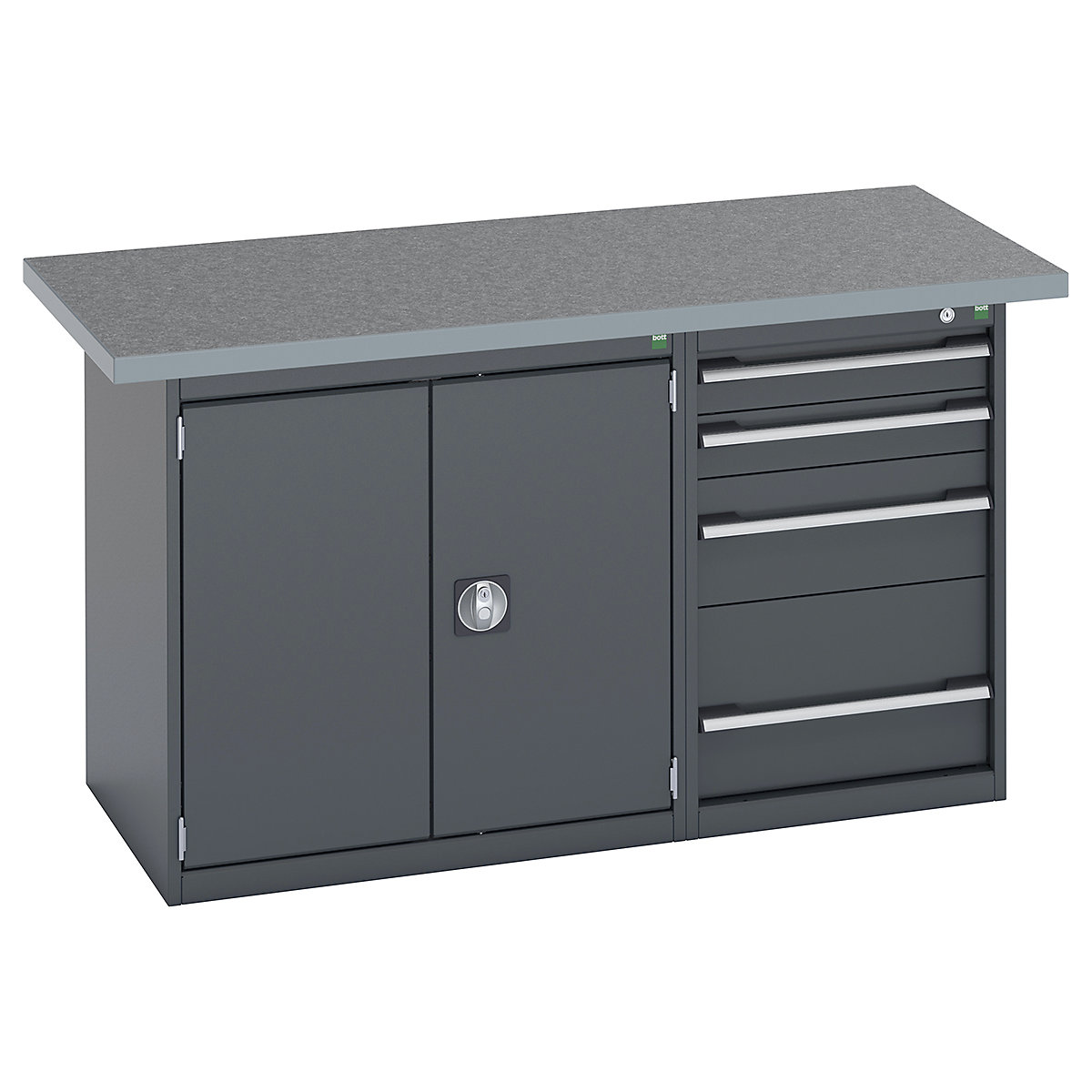 Bott Cubio Pedestal Island Benches | 1500 Wide, Bott Cubio Pedestal Island Benches | 1500 Wide, Bott Cubio Pedestal Island Bench  | 840h x 1500w x 750d mm | Lino Worktop | 4 Drawer | Double Door Cupboard | Fully Anthracite Grey-2
