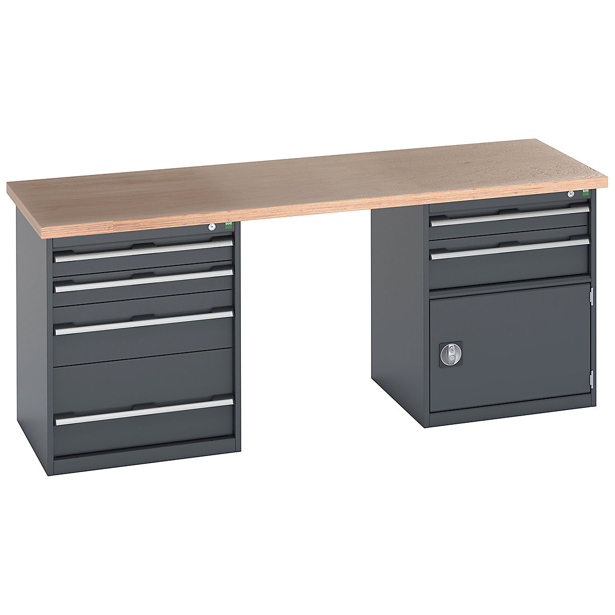 Bott Cubio Pedestal Island Benches | 2000 Wide, Bott Cubio Pedestal Island Benches | 2000 Wide, Bott Cubio Pedestal Island Bench  | 840h x 2000w x 750d mm | MPX Worktop | 4 Drawer | 2 Drawer & Single Door Cupboard | Fully Anthracite Grey-3