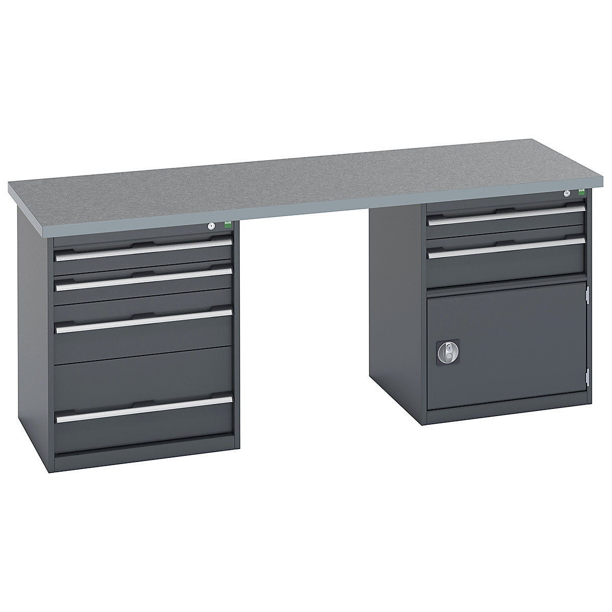 Bott Cubio Pedestal Island Benches | 2000 Wide, Bott Cubio Pedestal Island Benches | 2000 Wide, Bott Cubio Pedestal Island Bench  | 840h x 2000w x 750d mm | Lino Worktop | 4 Drawer | 2 Drawer & Single Door Cupboard | Fully Anthracite Grey-4