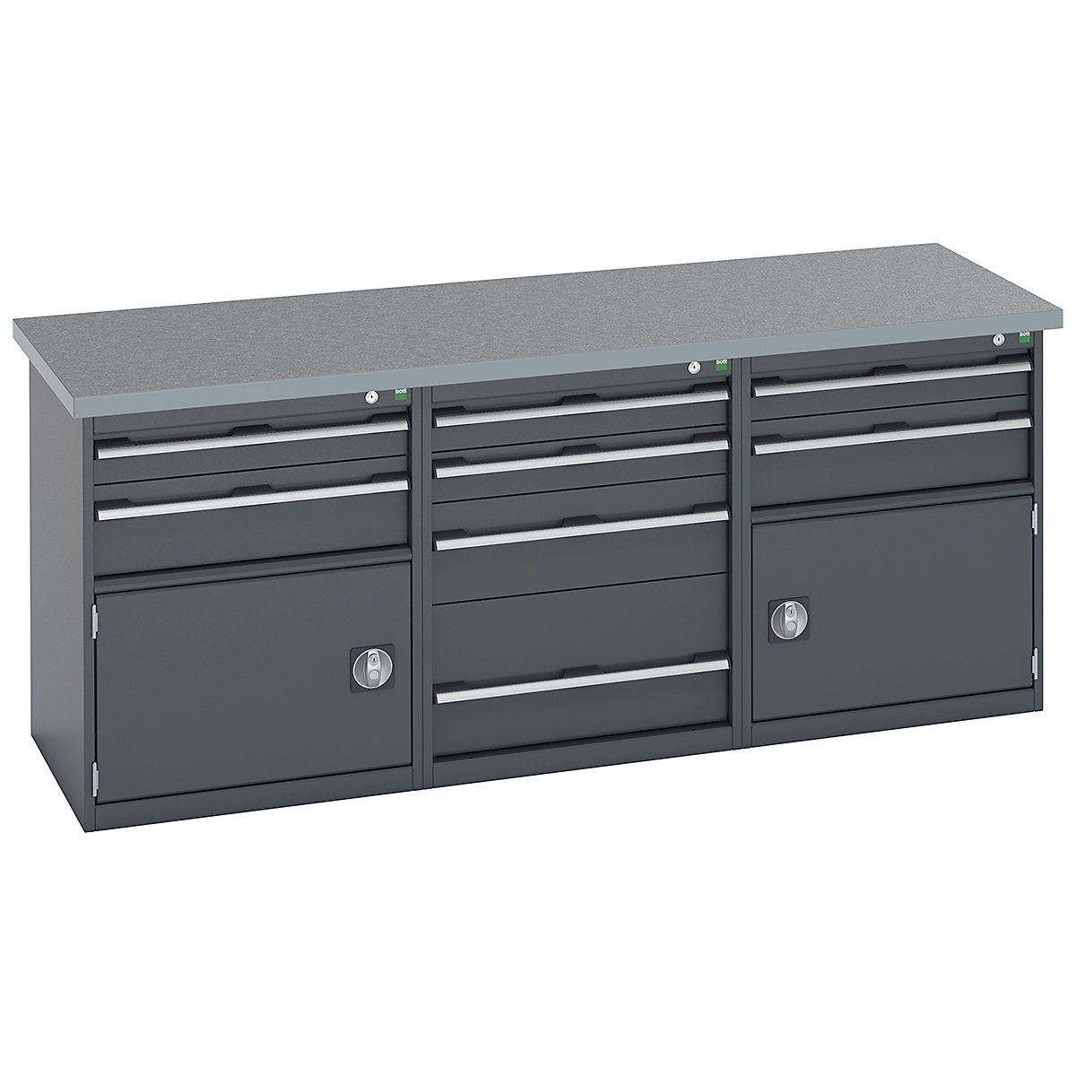 Bott Cubio Pedestal Island Benches | 2000 Wide, Bott Cubio Pedestal Island Benches | 2000 Wide, Bott Cubio Pedestal Island Bench  | 840h x 2000w x 750d mm | Lino Worktop | 4 Drawer | 2 Drawer & Single Door Cupboard (x2) | Fully Anthracite Grey-2