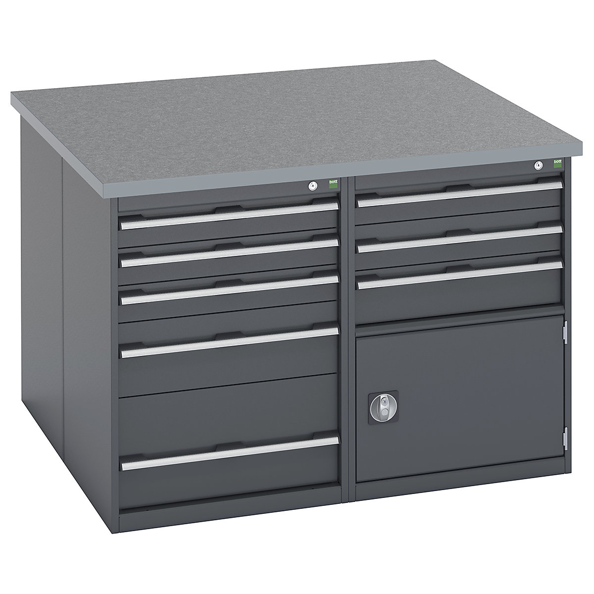 Bott Cubio Pedestal Island Benches | Square, Bott Cubio Pedestal Island Benches | Square, Bott Cubio Pedestal Island Bench  | 940h x 1350w x 1350d mm | Lino Worktop | 5 Drawer (x2) | 3 Drawer & Single Door Cupboard (x2) | Fully Anthracite Grey-4