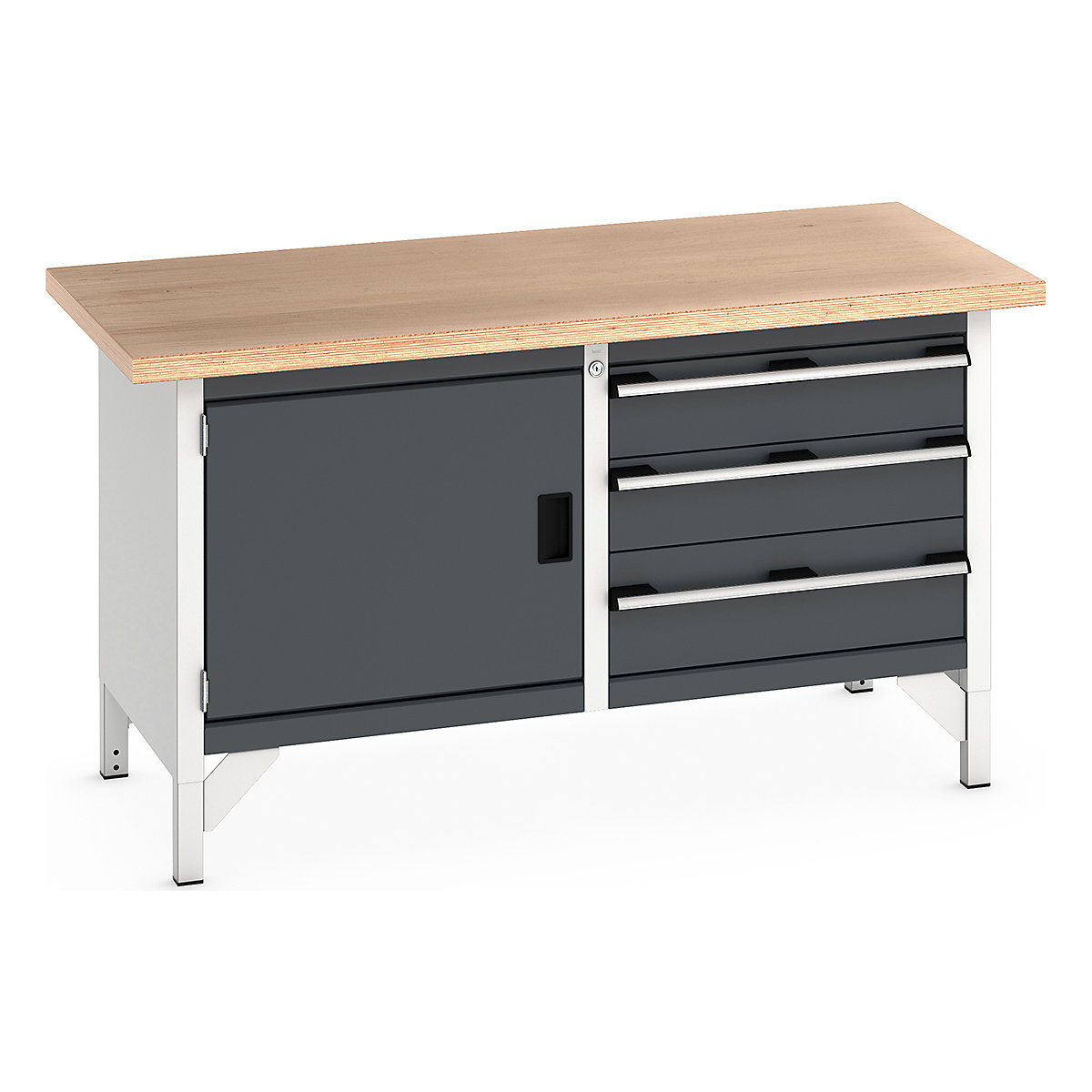 Bott Cubio Storage Bench | 1500 Wide, Bott Cubio Storage Bench | 1500 Wide, Bott Cubio Storage Bench | 840h x 1500w x 750d mm | 2x 150, 1x 200 Drawers, 1x 500 Cupboard | Anthracite Grey | MPX Worktop-12