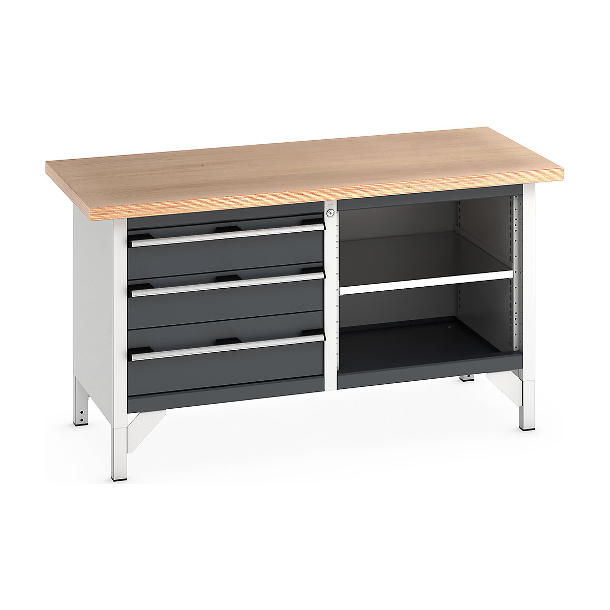 Bott Cubio Storage Bench | 1500 Wide, Bott Cubio Storage Bench | 1500 Wide, Bott Cubio Storage Bench | 840h x 1500w x 750d mm | 2x 150, 1x 200 Drawers, Open Section | Anthracite Grey | MPX Worktop-17