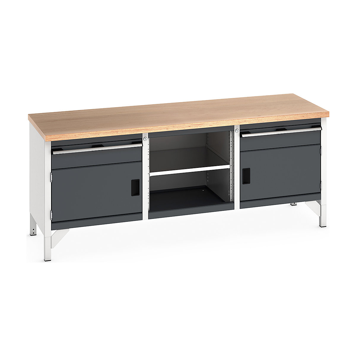 Bott Cubio Storage Bench | 2000 Wide, Bott Cubio Storage Bench | 2000 Wide, Bott Cubio Storage Bench | 840h x 2000w x 750d mm | 2x 150 Drawers, 2x 350 Cupboards, Open Section | Anthracite Grey | MPX Worktop-5
