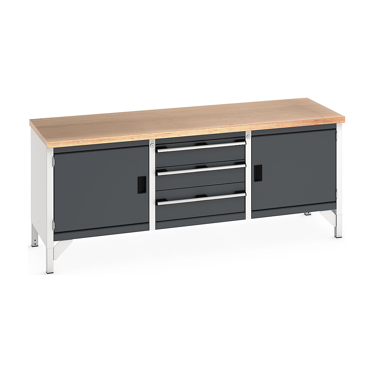 Bott Cubio Storage Bench | 2000 Wide, Bott Cubio Storage Bench | 2000 Wide, Bott Cubio Storage Bench | 840h x 2000w x 750d mm | 2x 150, 1x 200 Drawers, 2x 500 Cupboards | Anthracite Grey | MPX Worktop-6