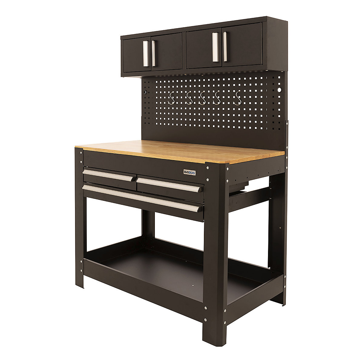 BiGDUG Pro Workbench with Tool Panel & Top Cabinets