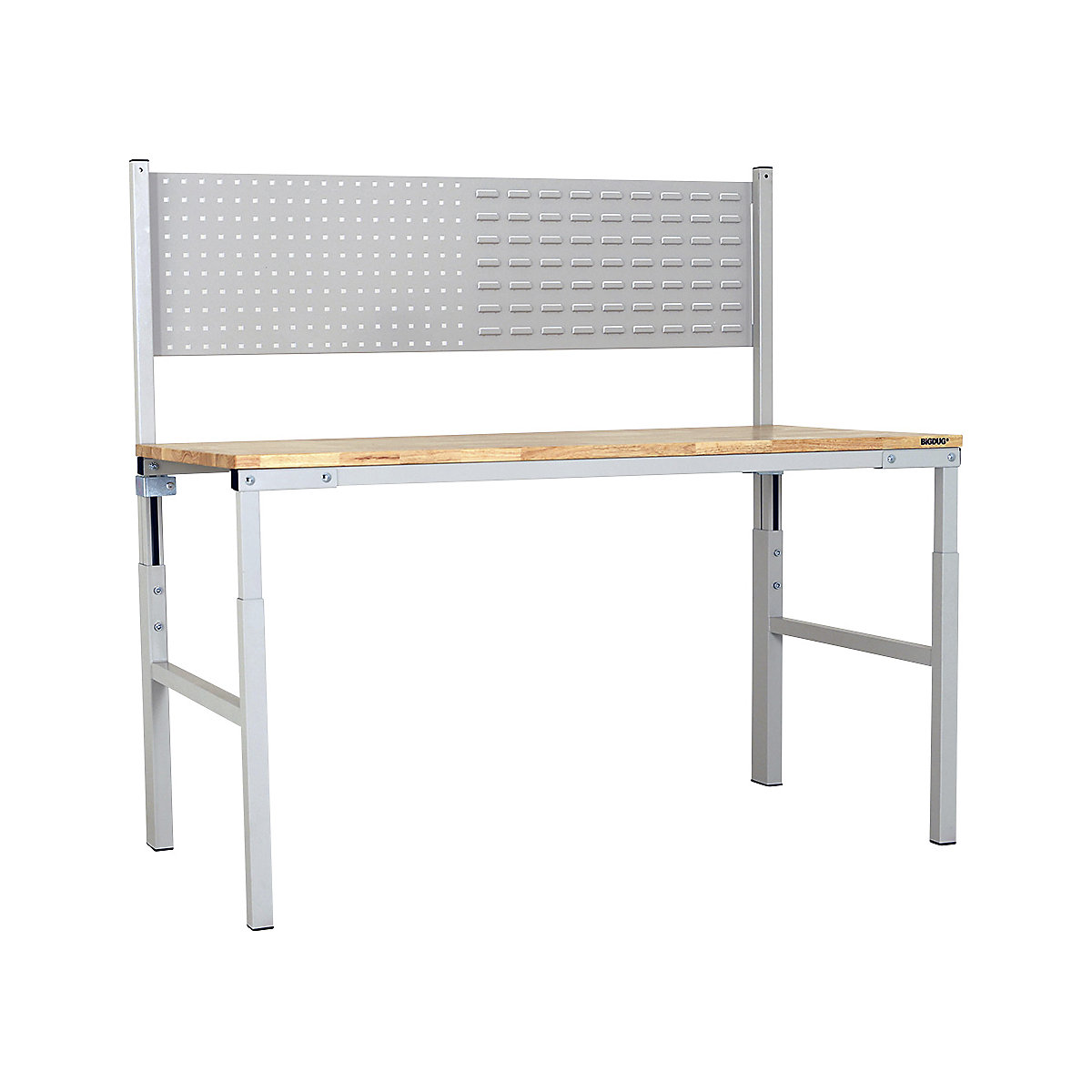 BiGDUG Medium Duty Height Adjustable Workstations, BiGDUG Medium Duty Height Adjustable Workstations, BiGDUG Medium Duty Height Adjustable Workstation | 1200w x 750d mm | Light Grey | Combi Panel| Solid Hevea Worktop-2